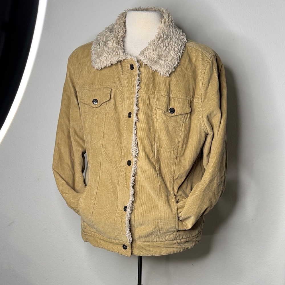 Dollhouse Tan Corduroy Faux Fur/Sherpa Lined Western Trucker Jacket 2X cotton